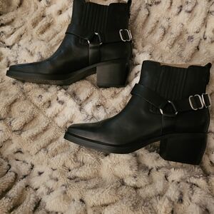 Sam Edelman BELLAMIE BLACK SILVER HARNESS MOTO BOOTS BNIB 10B